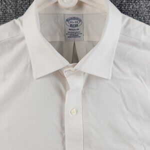 Brooks Brothers Non-Iron Cotton Spandex 15.5 34 White Men Long Sleeve Button Up